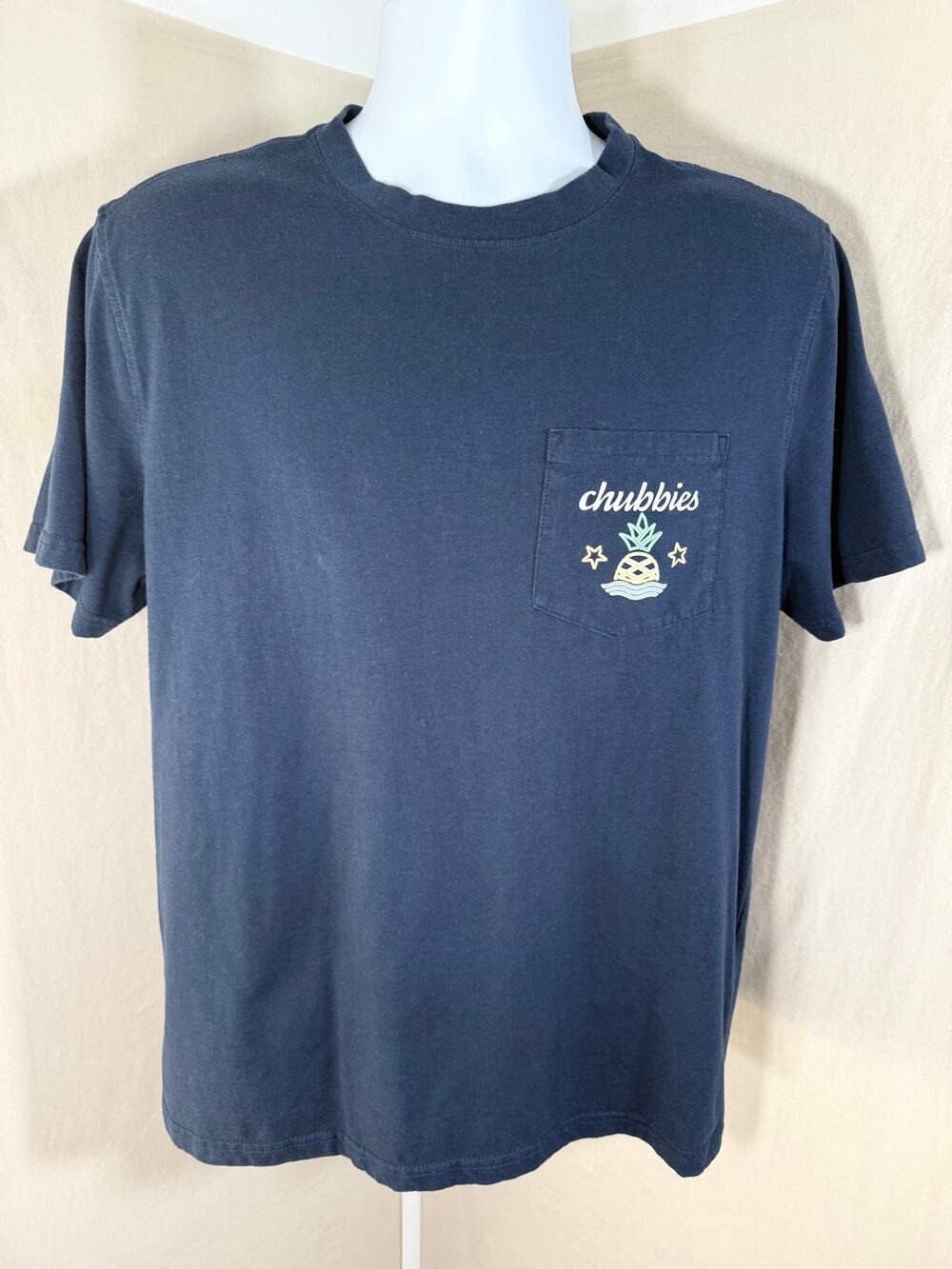Chubbies Men Large Navy Blue Taco Bout a Weekend Pocket Graphic T-Shirt